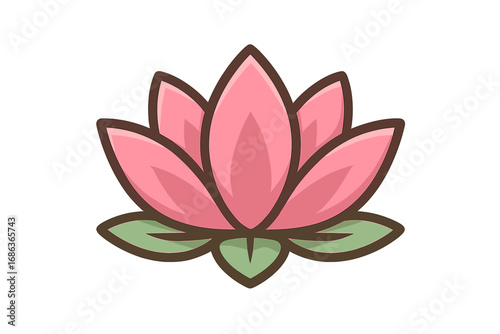 Pink lotus flower logo design. Vector cartoon illustration for yoga, spa, and wellness brand. Symbol of purity, beauty, and harmony. Zen, meditation, and spiritual icon.