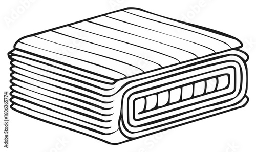 Folded Laundry Stack: Neatly Arranged Linens and Clothing in Outline Style