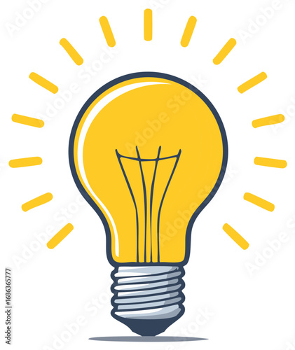 Bright yellow light bulb glowing idea illustration