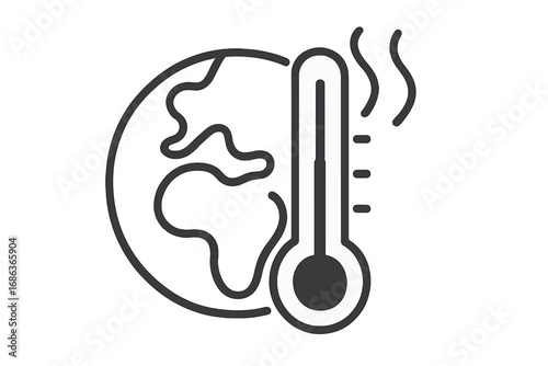 Global warming and climate change concept icon. Planet Earth with a high temperature thermometer. Metaphor for ecological disaster, environmental crisis, and global fever vector.