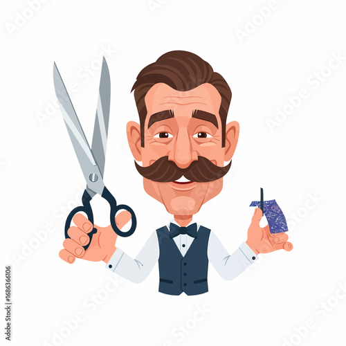 Cartoon Barber Man Holding Scissors And Comb