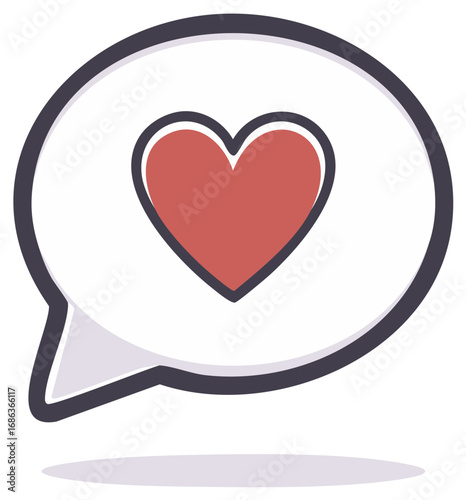 Heart inside speech bubble symbol for love, communication, social media interaction, and message delivery
