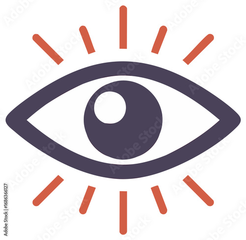Illustration of a stylized eye with rays emanating outward, vision symbol
