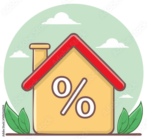 House with Percentage Symbol Illustrating Property Rates, Mortgage, and Real Estate Finance