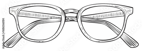 Hand Drawn Eyeglasses with Frames and Arms Showing Detail Lines and Shading