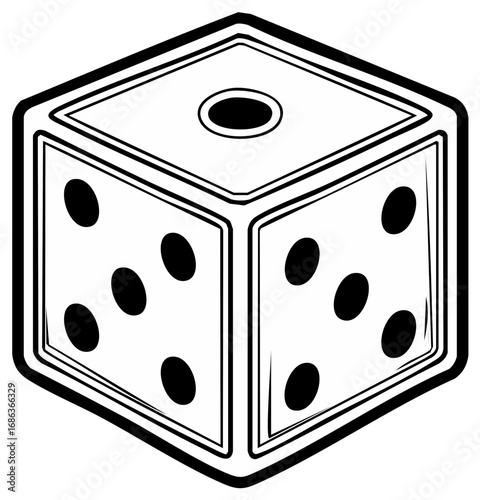 Single White Die with Black Pips Illustrating One, Five, and Six for Games and Chance Illustrations