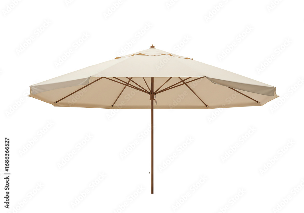 Obraz premium Beige patio umbrella with wooden pole transparent background