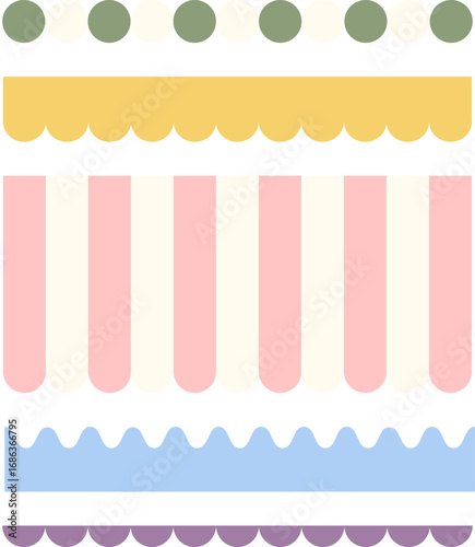 Editable store shapes with colorful roofs, suitable for creating shop illustrations, marketplaces, and commercial area graphics.