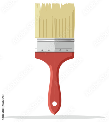 Flat bristle paint brush with red handle for home improvement and art projects