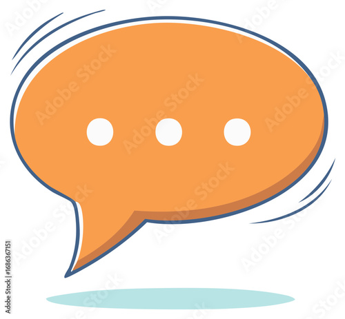 Orange Speech Bubble Icon with Ellipsis Points Hand Drawn Style