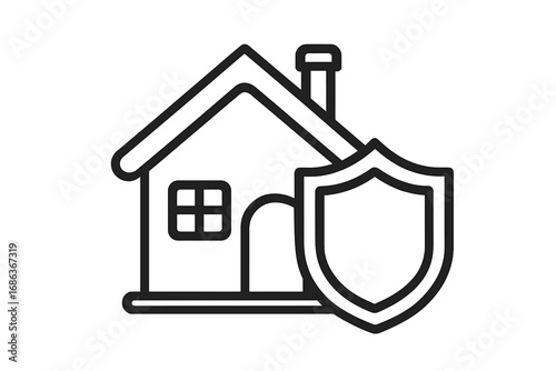 Home security line icon. House protection and safety symbol. Real estate insurance sign. Property guard shield pictogram for web, app. Secure building vector illustration.