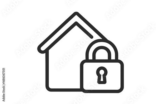 House and lock line icon. Home security, property protection and safety concept. Real estate insurance symbol. Stay at home, quarantine or lockdown vector illustration.
