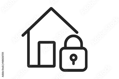 House and lock icon. Home security, safety, and protection concept. Real estate property, private house, and insurance symbol. Secure smart home system, alarm, padlock pictogram.