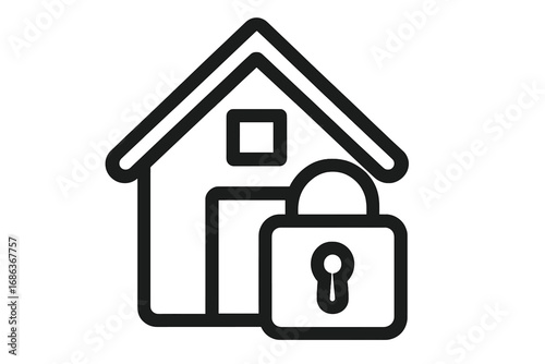 House and lock icon. Home security, property protection, safety and privacy concept. Simple outline pictogram. Secure building symbol for web, app, insurance or real estate.