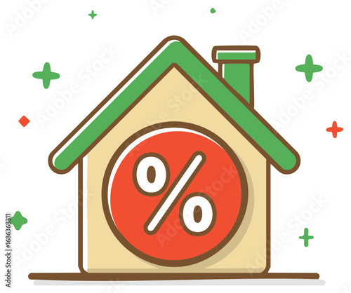 House with percentage symbol, real estate illustration, financial concept