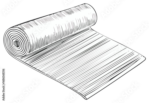 Illustration of Unrolling Yoga Mat Showing Texture and Layers for Home Exercise or Training Illustration