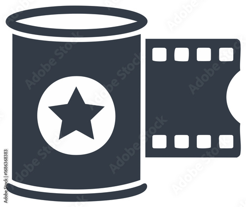 Camera Film Canister with Star and Film Strip Icon Classic Photography Equipment