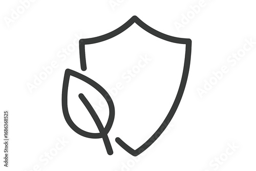 Eco protection shield with leaf icon. Natural security, immunity, and defense concept. Vegan, organic food safety symbol. Environmental conservation guarantee. Ecology care pictogram.