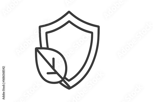 Eco shield with leaf icon. Natural protection and security symbol. Bio, organic, and sustainable concept for environmental safety. Green defense and guard pictogram. Vector logo.