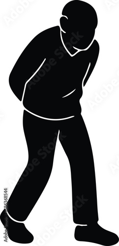 Illustrator Vector Silhouette of senior stooped elderly man figure