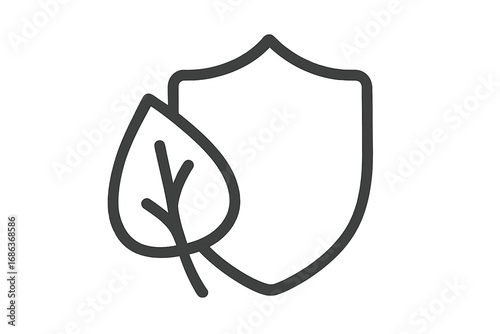 Eco shield concept. Natural protection icon. Leaf and guard symbol. Environmental safety sign. Organic defense logo. Green secure badge. Ecology care vector illustration.