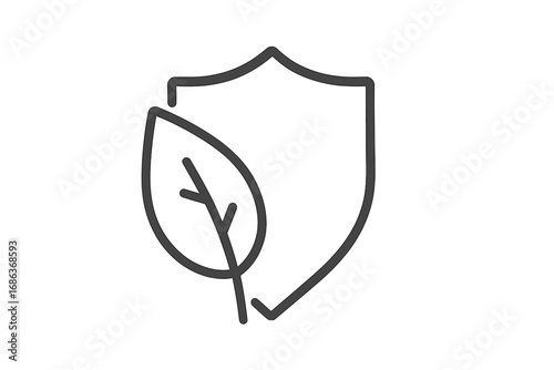 Leaf and shield line icon. Eco friendly protection symbol. Natural, organic, bio, vegan product label. Environmental safety, green conservation, sustainable lifestyle concept.