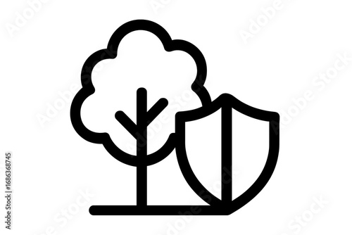 Nature protection concept. Tree with a shield icon. Environmental conservation, ecology, and safety symbol. Green, organic, and bio sign. Secure, defense, and eco logo.