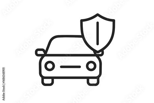 Car insurance icon. Auto protection and vehicle security symbol. Automobile safety, warranty and guard concept. Transport shield sign for web, apps and graphic design.