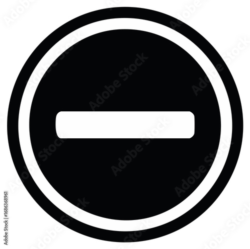 Black and white minus sign icon in a circle. Simple vector graphic for removal deletion and subtraction.