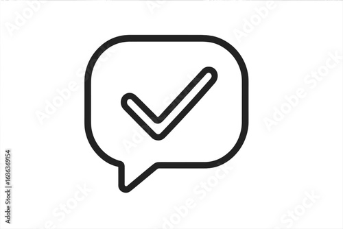 Checkmark speech bubble line icon. Approved confirmation symbol. Success message, positive vote. Verified, accepted, consent concept. Task done, completed or correct sign.