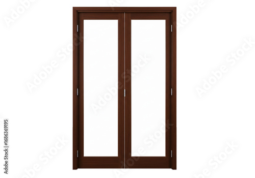 Brown wooden door with glass panels interior double door