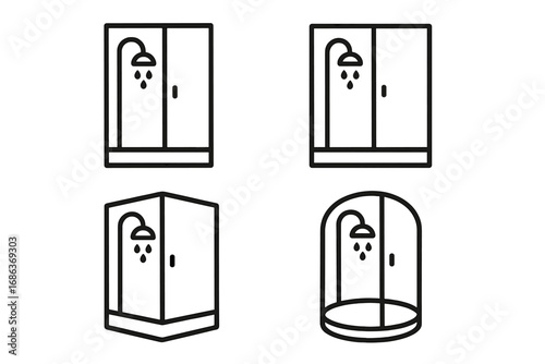 Minimalist Shower Cabin Icons Collection for Modern Bathroom Designs, Clean Vector Illustrations, Transparent Background, Contemporary Bathroom Fixtures Set, Stylish Shower Enclosures Design