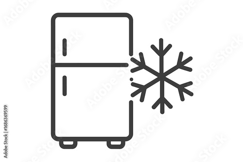 Cold storage icon, refrigerator, freezer symbol. Minimalist linear pictogram. Snowflake sign for freezing, cool, refrigeration. Food preservation, kitchen appliance vector logo.