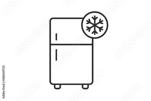 Refrigerator, freezer line icon. Cold storage vector symbol. Fridge, frozen food concept. Outline pictogram for web, app design. Snowflake cooling sign. Kitchen appliance.