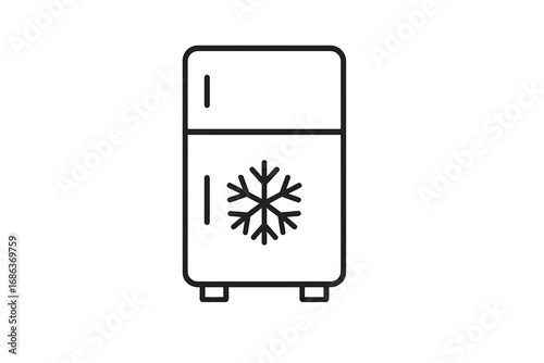 Refrigerator freezer line icon. Fridge, cold storage symbol. Kitchen appliance for food preservation. Vector pictogram with snowflake. Minimalistic outline graphic element.