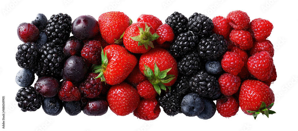 Fototapeta premium Assorted fresh berries in a horizontal arrangement