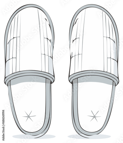 Pair of White Fabric Slippers with Gray Trim and Star Detail