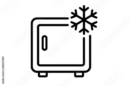 Cold storage outline icon. Refrigerator and freezer symbol with snowflake. Vector graphic for food preservation, cooling technology, cryogenics, cold chain logistics concept.