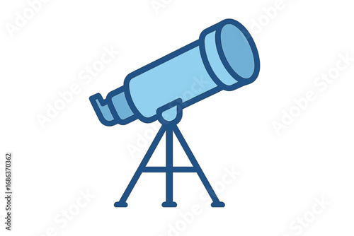 Telescope icon for science and astronomy. Vector illustration of spyglass for discovery, exploration, and research. Space observation equipment. Look, see, and watch concept.