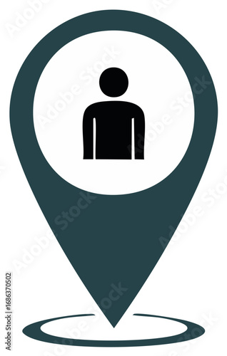 User Icon in Location Marker Graphic Pointing Downward for Digital Mapping