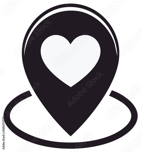 Love location pin icon symbol favorite travel destination romantic spot concept vector graphic
