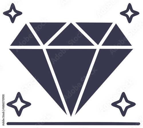 Stylized dark gray diamond icon with four sparkling stars suggesting brilliance and value