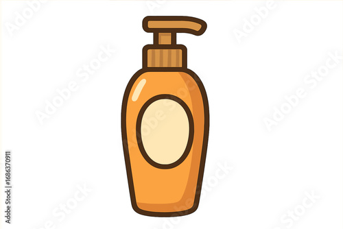 Cosmetic bottle with pump dispenser. Vector icon of container for liquid soap, lotion, gel, or shampoo. Skincare, beauty, and hygiene product packaging mock-up illustration.