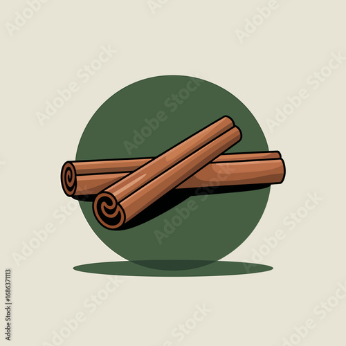 Cinnamon sticks illustration against a green circle adding warmth and flavor to your creative projects spice up your designs with this aromatic ingredient