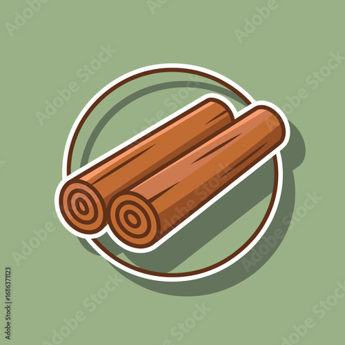 Cinnamon Sticks Illustration with Warm Brown Tones and Round Circle Decoration on Light Green Background Perfect for Food Blog Recipe Ingredient