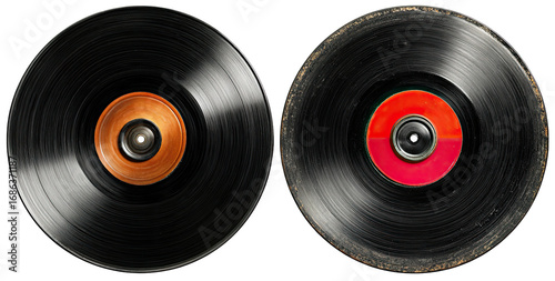Two vintage vinyl records, one clean, one dirty