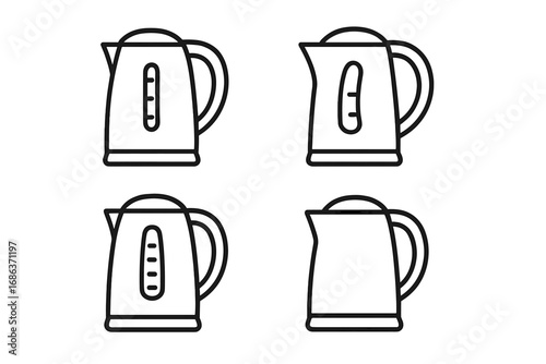 Minimalistic linear electric kettle icons set for kitchenware design, vector cartoon illustration with transparent background, ordered simple household appliance graphics