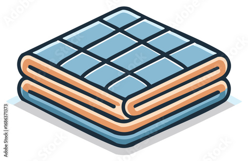 Cozy folded quilted blanket comforter or duvet isometric vector icon