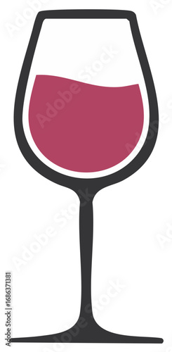 Elegant wine glass illustration featuring dark red wine for beverage product presentation