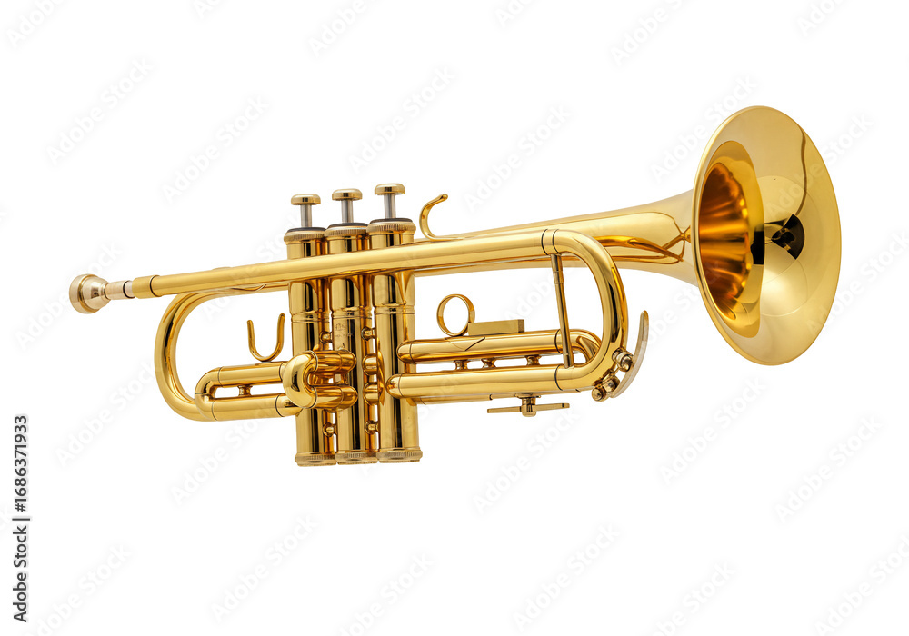 Obraz premium Golden trumpet musical instrument high resolution transparent background